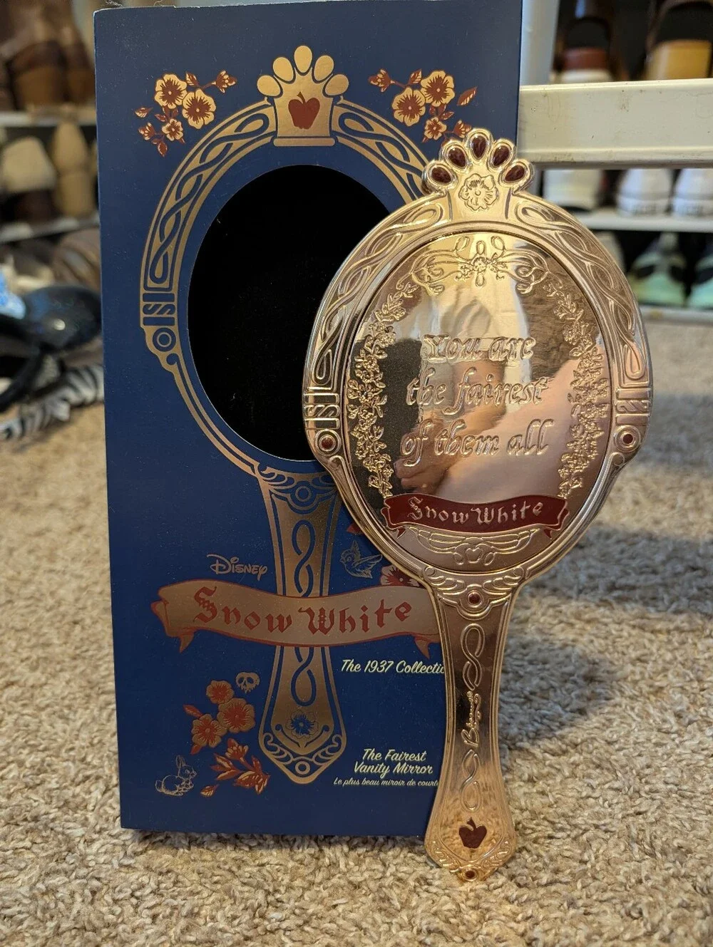 Besame cosmetics Disney Snow White Gold and Red Decorative Hand Mirror
